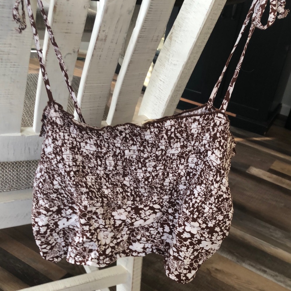 Brown and White Floral Crop Top